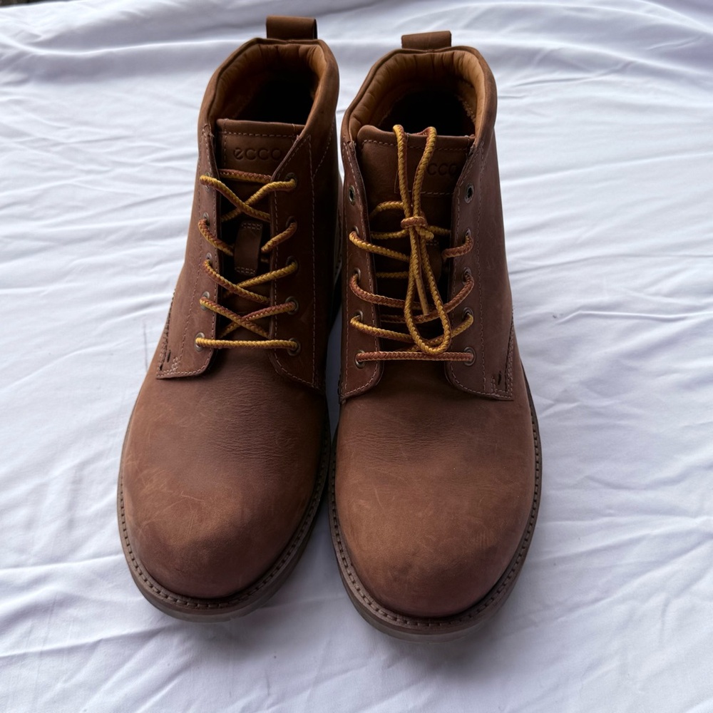 Ecco Men’s Hillbrook Plain Toe Slip Resistant Vintage Suede Finish Boots, Unworn